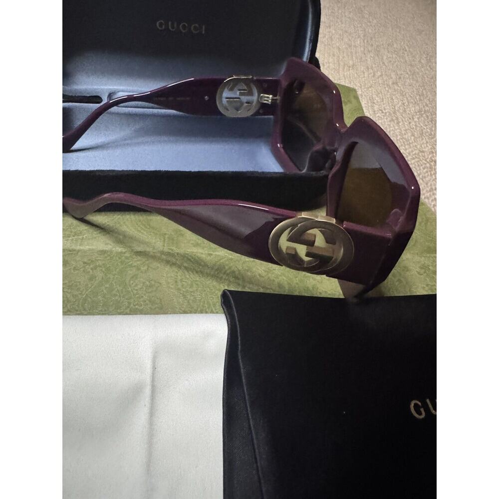 Gucci Square Oversized Sunglasses in Deep Burgundy with Brown Lenses - Picture 5 of 9